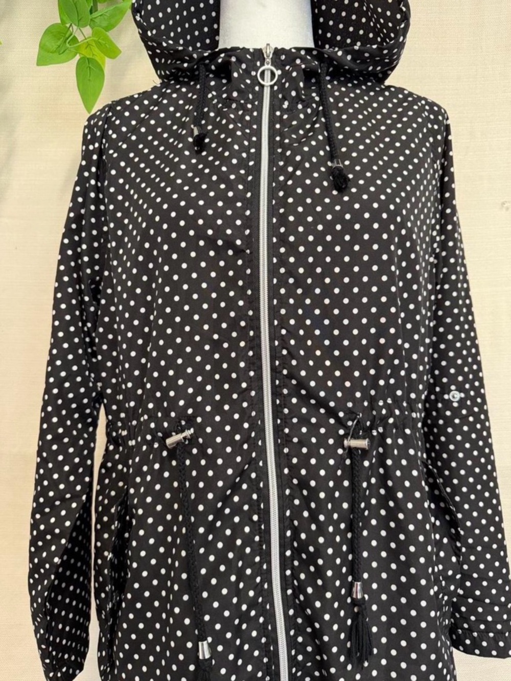 Caribbean Black Polka Dot Hooded Utility Jacket - Picture 4 of 6